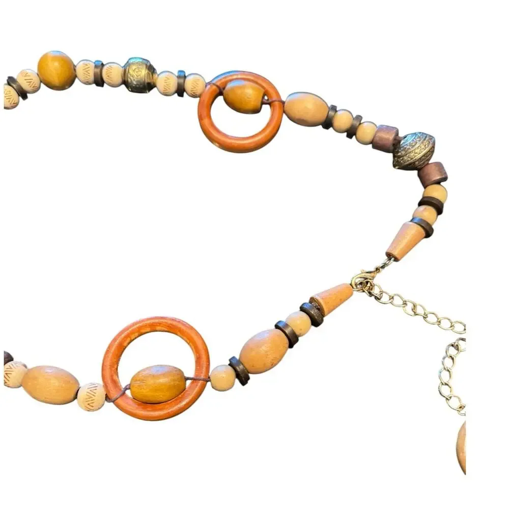 Vintage Wooden Bead Bohemian Style Dangle Statement Waist Belt